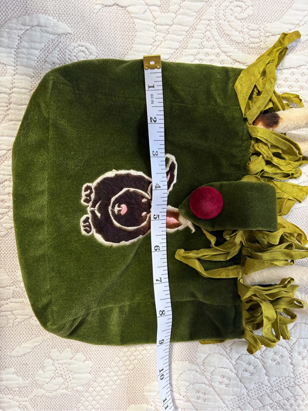 Discontinued Susie Stern "Cowbunnies" Green Velvet Bunny Appliqué Tote Bag EUC - Picture 7 of 9